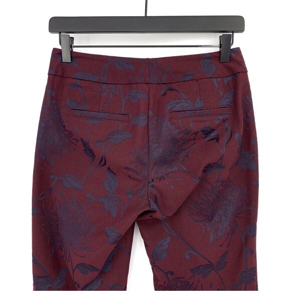 NWT ANN TAYLOR Factory Floral Jacquard Pant Burgundy Navy 00P - Picture 9 of 10